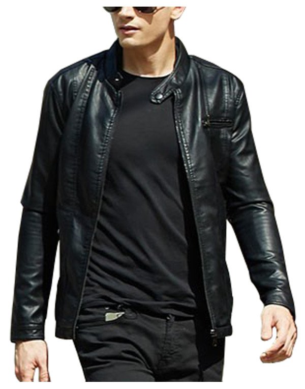 HugMe.fashion Slim Fit Leather Jacket With Bow Stud Collar JK191